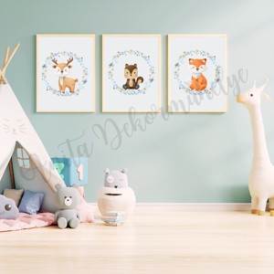Set de 3 postere cu animale de padure pentru camera copiilor, , , ARTYNOS
