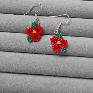 Cercei panseluța rosie - bijuterii - cercei - cercei din mărgele - Artynos.ro