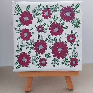 Mini Tablou pe Panza Flori Roz/Magenta cu Mini Sevalet, Casa & Stil de viata, Accesorii pentru decorat casa, Picturi murale, Tablouri/picturi pe panza, Obiecte pictate, Pictura, ARTYNOS