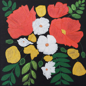 Tablou Pictat Acrilic pe Panza Flori Portocalii, Albe si Galbene - casă & stil de viață - accesorii pentru decorat casa - picturi murale - tablouri/picturi pe pânză - Artynos.ro