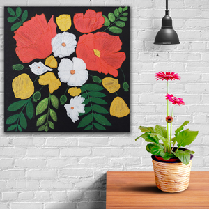 Tablou Pictat Acrilic pe Panza Flori Portocalii, Albe si Galbene, Casa & Stil de viata, Accesorii pentru decorat casa, Picturi murale, Tablouri/picturi pe panza, Obiecte pictate, Pictura, ARTYNOS