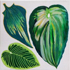 Tablou Pictat Acrilic pe Panza Frunze Tropicale - casă & stil de viață - accesorii pentru decorat casa - picturi murale - tablouri/picturi pe pânză - Artynos.ro