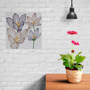 Tablou Pictat Acrilic pe Carton Panzat Flori Violet si Cupru, Casa & Stil de viata, Accesorii pentru decorat casa, Picturi murale, Tablouri/picturi pe panza, Obiecte pictate, Pictura, ARTYNOS