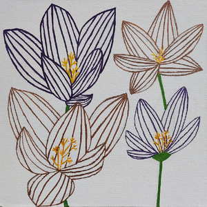 Tablou Pictat Acrilic pe Carton Panzat Flori Violet si Cupru - casă & stil de viață - decorațiuni de casă - picturi murale - tablouri/picturi pe pânză - Artynos.ro