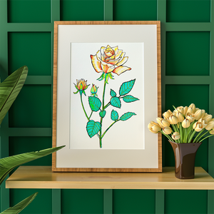 Ilustratie Desen Tablou Floare Trandafir Galben-Portocaliu - Artynos.ro