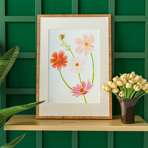 Ilustratie Desen Tablou Creioane Colorate Flori Roz, Magenta si Portocaliu - Artynos.ro