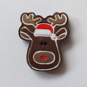 Brosa Craciun renul Rudolf din lut polimeric, Craciun, Cadouri de Mos Craciun, Cadouri de Mos Craciun, Obiecte pictate, Ceramica, ARTYNOS