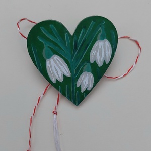 Mărțișor Handmade Broșă Ghiocei Pictată cu Acrilic pe Lemn - bijuterii - mărțișor - Artynos.ro