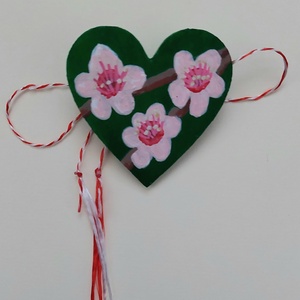 Mărțișor Handmade Broșă Flori de Cireș Pictată cu Acrilic pe Lemn - bijuterii - mărțișor - Artynos.ro