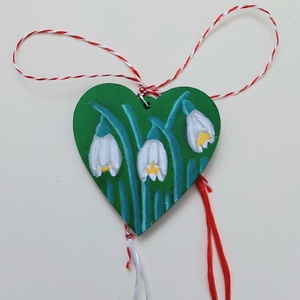 Mărțișor Handmade Pandantiv Ghiocei Pictat cu Acrilic pe Lemn - bijuterii - mărțișor - Artynos.ro