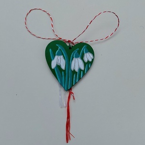 Mărțișor Handmade Pandantiv Ghiocei Pictat cu Acrilic pe Lemn - bijuterii - mărțișor - Artynos.ro