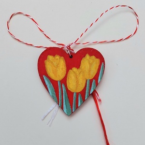Mărțișor Handmade Pandantiv Lalele Galbene Pictat cu Acrilic pe Lemn - bijuterii - mărțișor - Artynos.ro