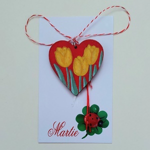 Martisor Handmade Pandantiv Lalele Galbene Pictat cu Acrilic pe Lemn - Artynos.ro