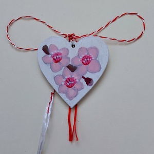 Mărțișor Handmade Pandantiv Flori de Cireș Pictat cu Acrilic pe Lemn - bijuterii - mărțișor - Artynos.ro