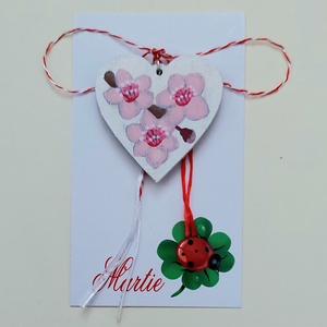 Martisor Handmade Pandantiv Flori de Cires Pictat cu Acrilic pe Lemn, Bijuterii, Martisor, Obiecte pictate, ARTYNOS