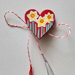Mărțișor Handmade Broșă Narcise Pictată cu Acrilice pe Lemn - bijuterii - mărțișor - Artynos.ro