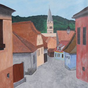 Tablou Pictat Acrilic pe Panza Peisaj Sighisoara - casă & stil de viață - decorațiuni de casă - picturi murale - tablouri/picturi pe pânză - Artynos.ro