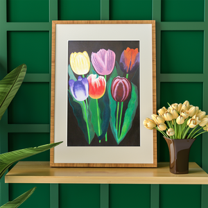 Tablou Pictat Acrilic pe Hartie Panza Flori Buchet de Lalele - casă & stil de viață - decorațiuni de casă - picturi murale - tablouri/picturi pe pânză - Artynos.ro