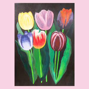 Tablou Pictat Acrilic pe Hartie Panza Flori Buchet de Lalele - Artynos.ro