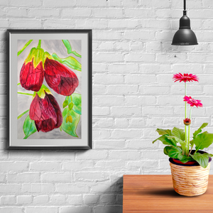 Ilustratie Pictura Tablou Acuarele Flori Rosii Abutilon, Floarea Artar - arte vizuale și accesorii  - picturi - acuarele picturi - Artynos.ro