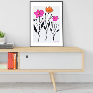 Tablou Ilustratie Flori Roz, Portocaliu si Negru - arte vizuale și accesorii  - grafică, ilustrație - alte desene - Artynos.ro