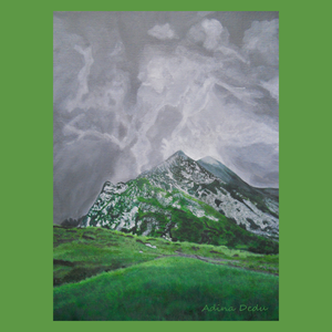 Tablou Pictat Acrilic Peisaj de Munte Verde si Gri - Artynos.ro