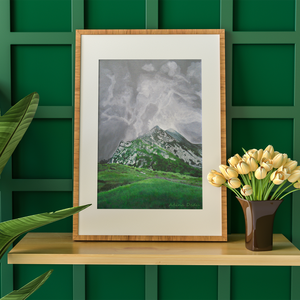 Tablou Pictat Acrilic Peisaj de Munte Verde si Gri - arte vizuale și accesorii  - picturi - pictură acrilică - Artynos.ro