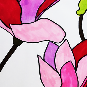Ilustratie Desen Tablou Markere Flori Magnolii Roz, Rosii si Violet - arte vizuale și accesorii  - grafică, ilustrație - alte desene - Artynos.ro