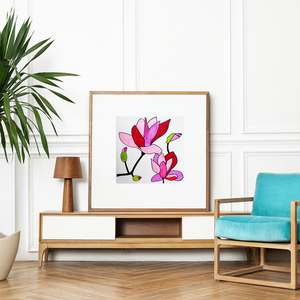 Ilustratie Desen Tablou Markere Flori Magnolii Roz, Rosii si Violet - arte vizuale și accesorii  - grafică, ilustrație - alte desene - Artynos.ro