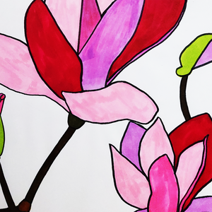Ilustratie Desen Tablou Markere Flori Magnolii Roz, Rosii si Violet - arte vizuale și accesorii  - grafică, ilustrație - alte desene - Artynos.ro