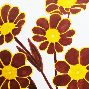 Ilustratie Desen Tablou Markere Flori Primula Maro si Galben - arte vizuale și accesorii  - grafică, ilustrație - alte desene - Artynos.ro