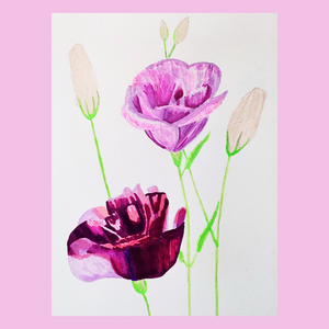 Tablou Ilustratie Flori Lisianthus/Eustoma Roz, Violet si Bordeaux, Arte vizuale si accesorii , Grafica, ilustratie, Alte desene, Obiecte pictate, Pictura, ARTYNOS