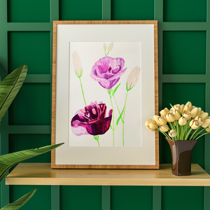 Tablou Ilustratie Flori Lisianthus/Eustoma Roz, Violet și Bordeaux - arte vizuale și accesorii  - grafică, ilustrație - alte desene - Artynos.ro