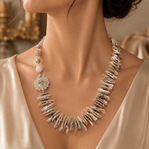 SETUNFORGETTABLE perle biwa,perle naturale,hematit electroplacat,agate,rivoli tesut cu Toho,accesorii placate cu Ag - Artynos.ro