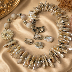 SETUNFORGETTABLE perle biwa,perle naturale,hematit electroplacat,agate,rivoli țesut cu Toho,accesorii placate cu Ag - bijuterii - seturi de bijuterii - Artynos.ro