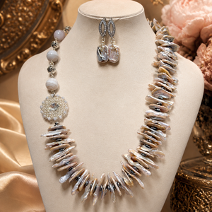 SETUNFORGETTABLE perle biwa,perle naturale,hematit electroplacat,agate,rivoli țesut cu Toho,accesorii placate cu Ag - bijuterii - seturi de bijuterii - Artynos.ro