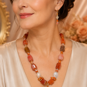 Colier și cercei din agate mari,perle baroc,hematit perle de cultura și accesorii placate cu aurLAST LIGHT OF AUGUST - bijuterii - seturi de bijuterii - Artynos.ro