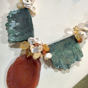 SETEMERALD FORESTjad,perle baroc,quartz electroplacat,hematit,citrin ,inox - bijuterii - seturi de bijuterii - Artynos.ro