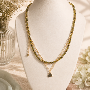 COLIERMORNING DEWcubic zirconia olive,hematit auriu,inox - bijuterii - seturi de bijuterii - Artynos.ro