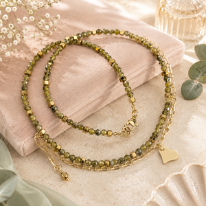 COLIERMORNING DEWcubic zirconia olive,hematit auriu,inox - bijuterii - seturi de bijuterii - Artynos.ro