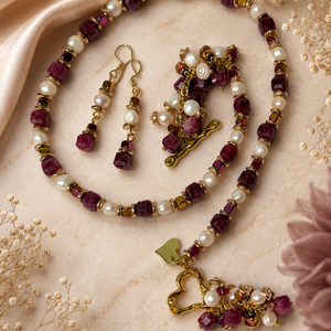 SETBURGUNDY ELEGANCEjad fațetat,perle de cultură,hematit electroplacat,accesorii placate cu aur,inox - bijuterii - seturi de bijuterii - Artynos.ro