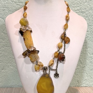 COLIER ~CARAMELIZED AMBER HONEY~ chihlimbar,agate,ochi de tigru,citrin,bronz, Bijuterii, Coliere, Coliere din margele, Confectionarea bijuteriilor, Colier statement lucrat manual din nuggets-uri medii(aprox 12x10 mm) din chihlimbar,gherute din cit..., ARTYNOS
