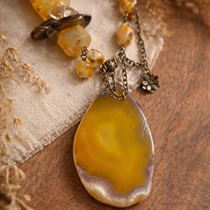COLIER CARAMELIZED AMBER HONEY chihlimbar,agate,ochi de tigru,citrin,bronz - bijuterii - coliere - coliere din mărgele - Artynos.ro