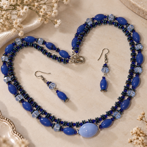 Set colier și cercei din agate fațetate,hematit electroplacat,cristale sticla și inoxBLUE OBSESSION - bijuterii - suporturi și cutii de bijuterii - cutii de bijuterii - Artynos.ro
