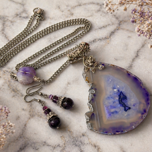 SET LAVENDER ELEMENT agate,ametist,hematit,inox - bijuterii - seturi de bijuterii - Artynos.ro