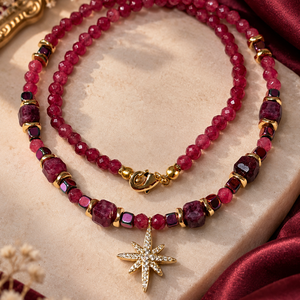 Colier finut din agate fatetate,jad cuburi,hematit electroplacat,inoxRUBY SPELL - Artynos.ro