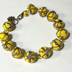 BRĂȚARĂ TONIC YELLOW-lampwork,bronz - bijuterii - brățări - brățări din mărgele - Artynos.ro