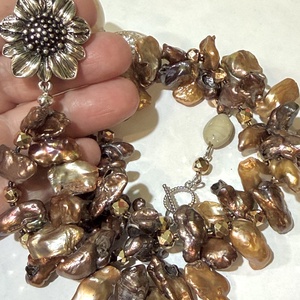 Colier perle naturale,hematit,inox-Accesorii argintate, Hematit, Inox, Perle neregulate mari, TohTaupe Praline- - bijuterii - seturi de bijuterii - Artynos.ro