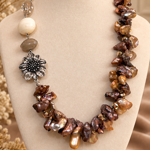 Colier perle naturale,hematit,inox-Accesorii argintate, Hematit, Inox, Perle neregulate mari, TohTaupe Praline- - bijuterii - seturi de bijuterii - Artynos.ro