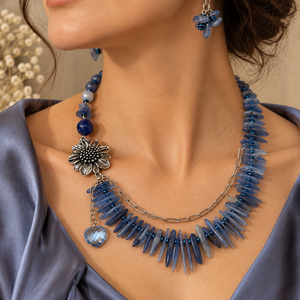 Set colier si cercei din kyanit,hematit si inoxBLUE FROZEN ROMANCE , Bijuterii, Seturi de bijuterii, , ARTYNOS